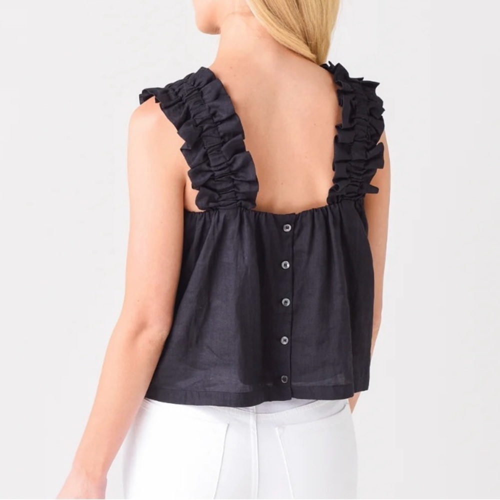 Frame Ruffle Strap Sleeveless Top Black womens XS Feminine Lightweight Lined - Picture 2 of 12